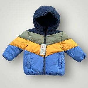 Swiss Tech Kids Puffer Jacket - Blue, Yellow, Gray
